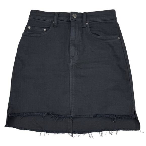 WILFRED FREE Aritzia Tanit Denim Mini Skirt Sz 0 Frayed Cut Off Hem Washed Black - Picture 2 of 6
